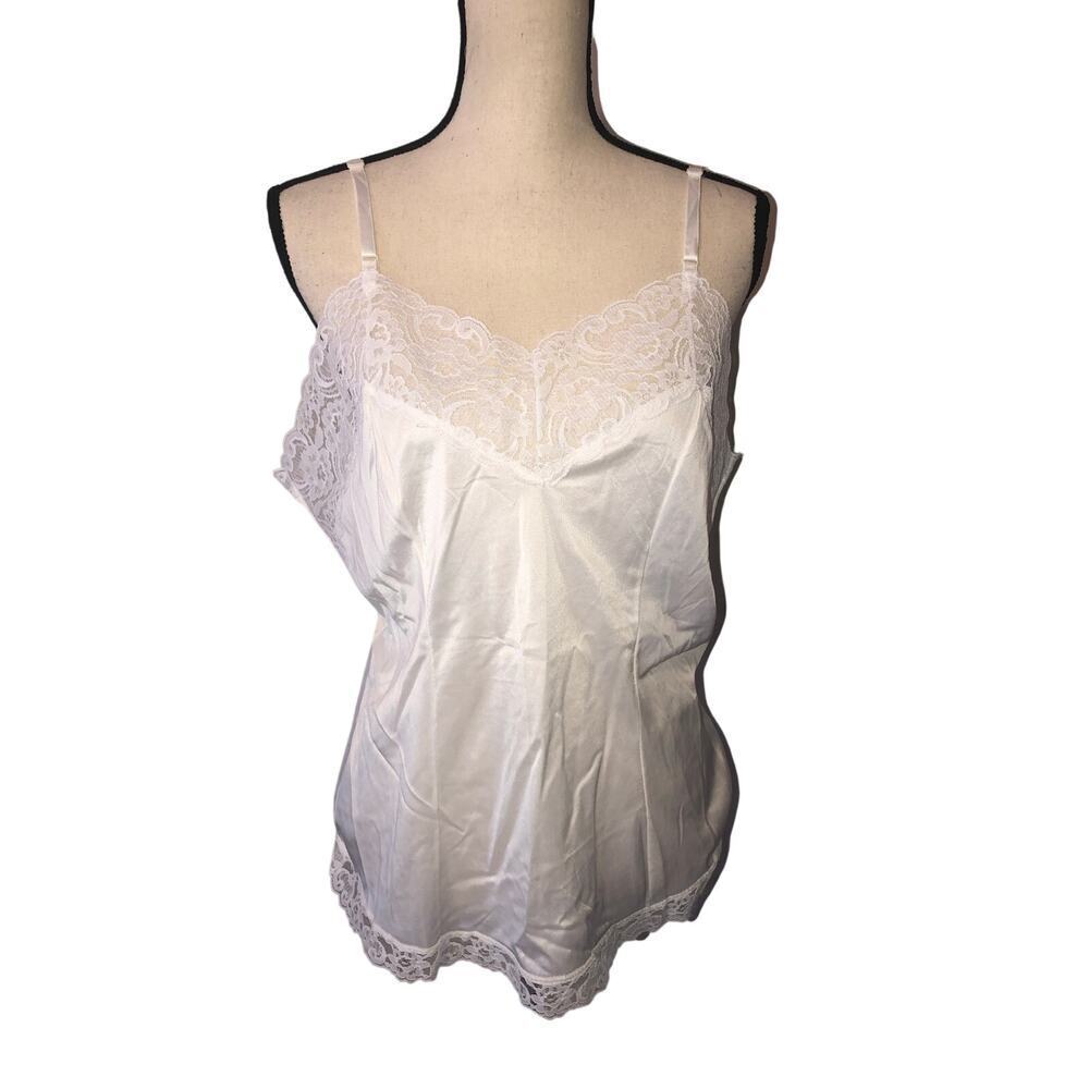 Vintage Cami L/XL Lace White Montgomery Ward Retro USA Adjustable Straps Modest